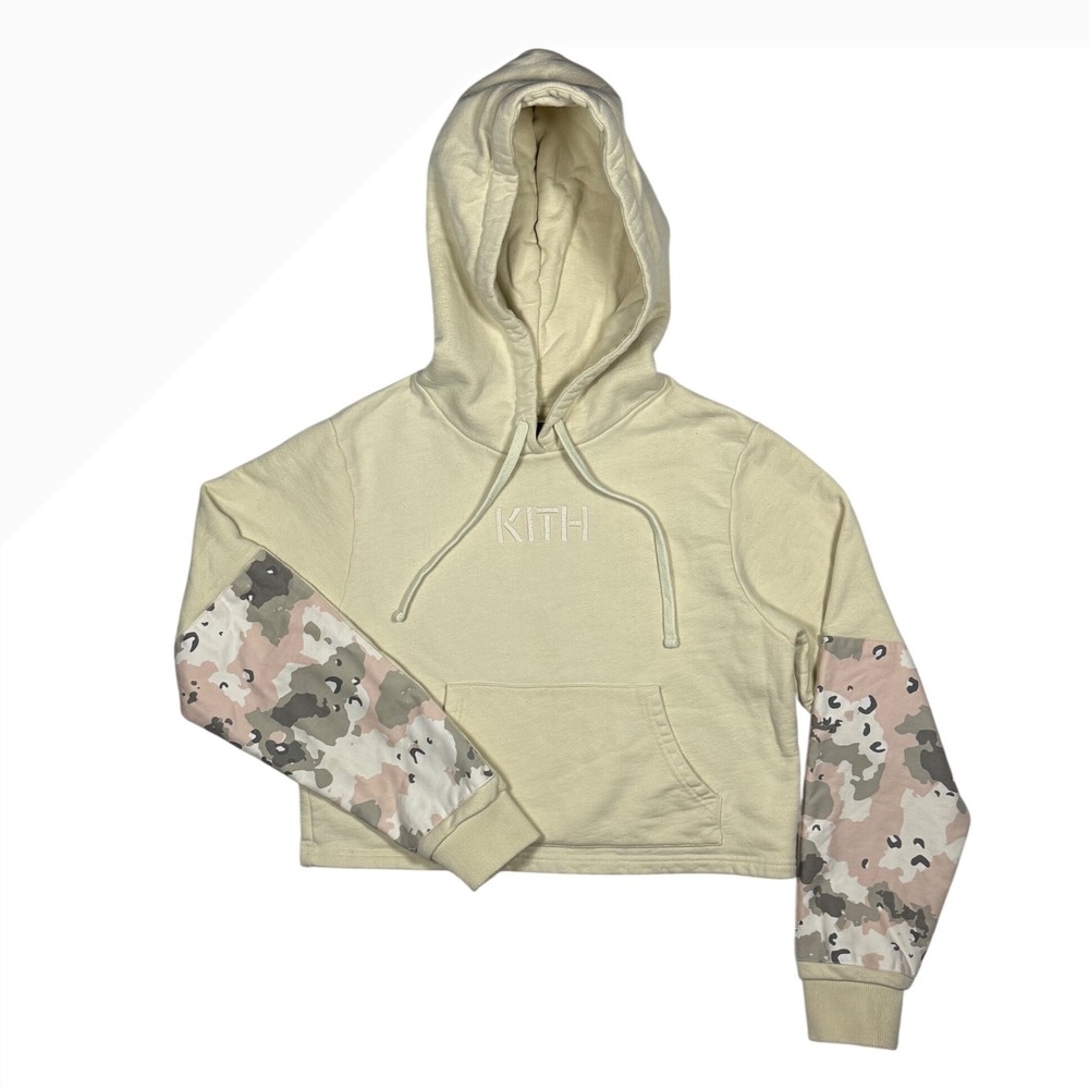 KITH Hailey Camo Patch Cropped Hoodie, Yellow, Size Large